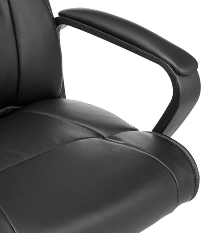 Amazon Basics Office Computer Task Desk Chair with Padded Armrests, Mid-Back, Adjustable, 360 Swivel, Rolling, 275 Pound Capacity, 24.2"D x 24"W x 34.8"H, Black Faux Leather