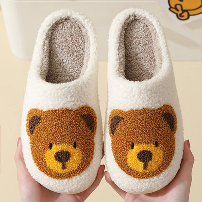 Bear Slippers for Women White Teddy Bear Slipper Indoor and Outdoor fluffy Cartoon Indoor Warm Fleece Shoe Winter Soft Cozy Home Non-Slip Soft Plush Slip-on Wool Lined Shoes
