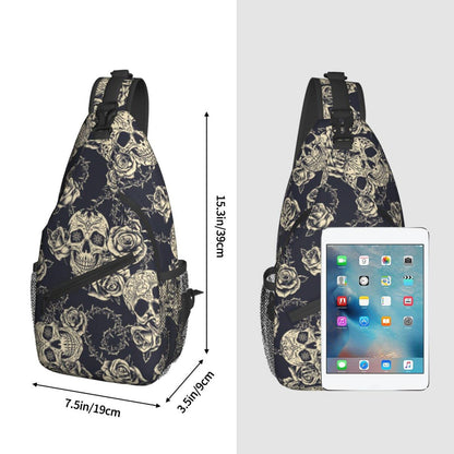 bassyil Skull Rose Sling Bag Crossbody Travel Hiking Chest Backpack Shoulder Daypack for Women Men