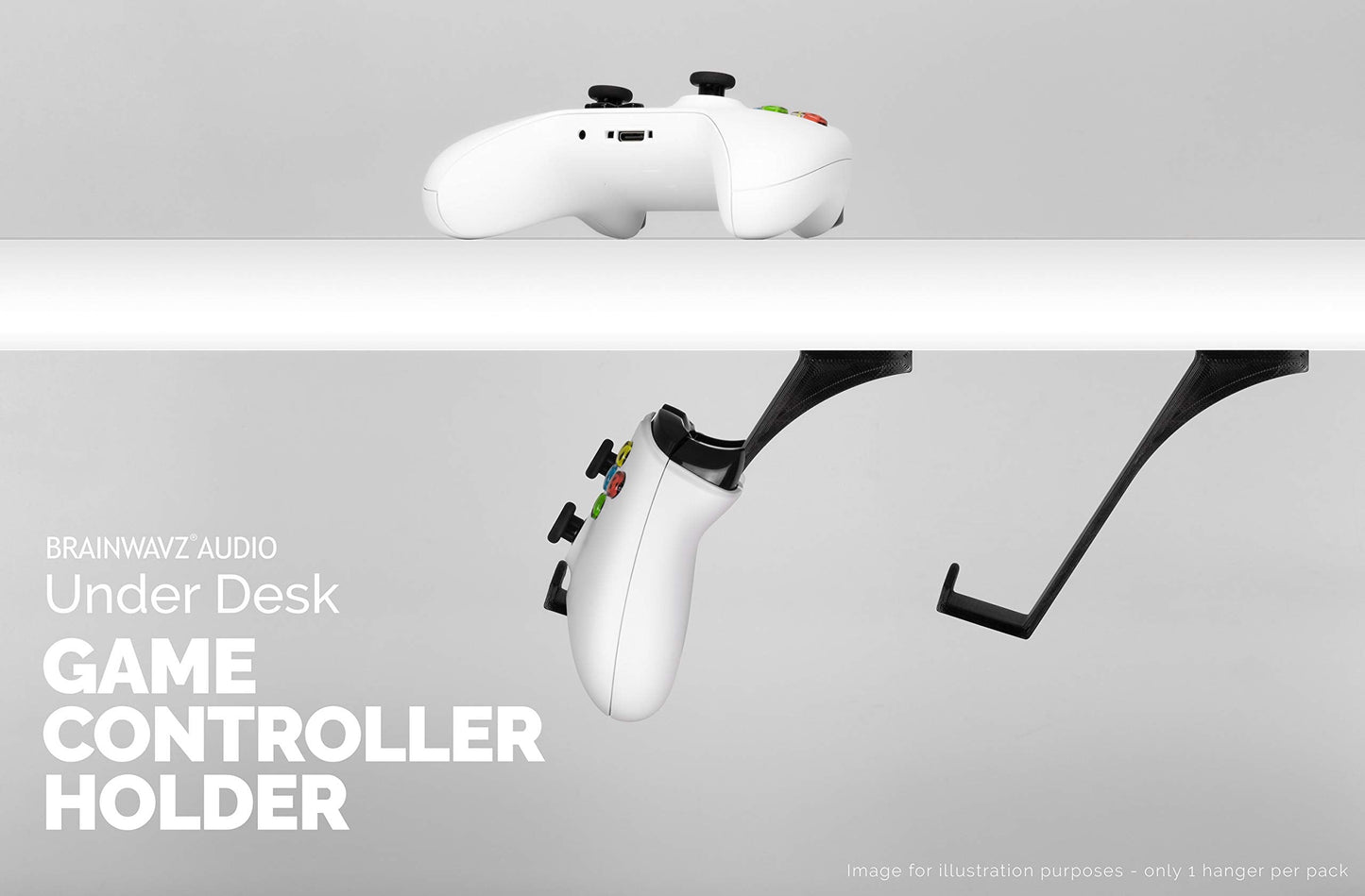 BRAINWAVZ Gamepad Under The Desk Mount Holder Hanger for XBOX One, Switch, PS4, PC, Steam, Steelseries & Most Game Controllers, No screws, VHB Tape (Black, Improved Adheasion Nov2019)