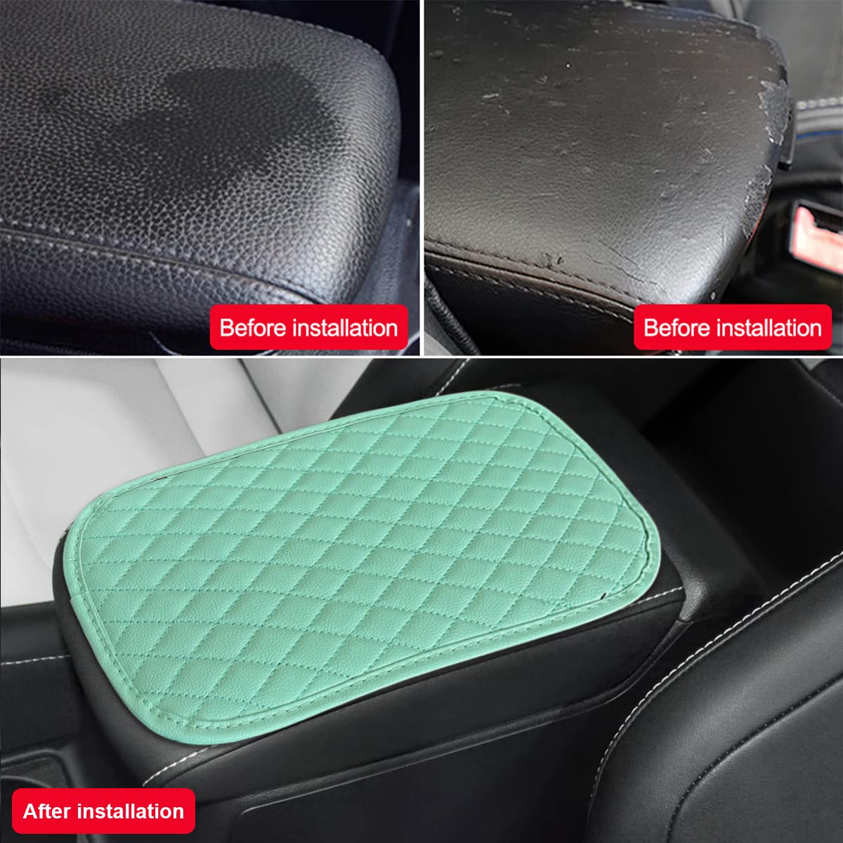 8sanlione Auto Center Console Pad, PU Leather Car Center Console Box Cushion, Non Slip Soft Armrest Seat Box Cover, Waterproof Vehicle Armrest Protector, Car Accessories for SUV Truck (Light Green)