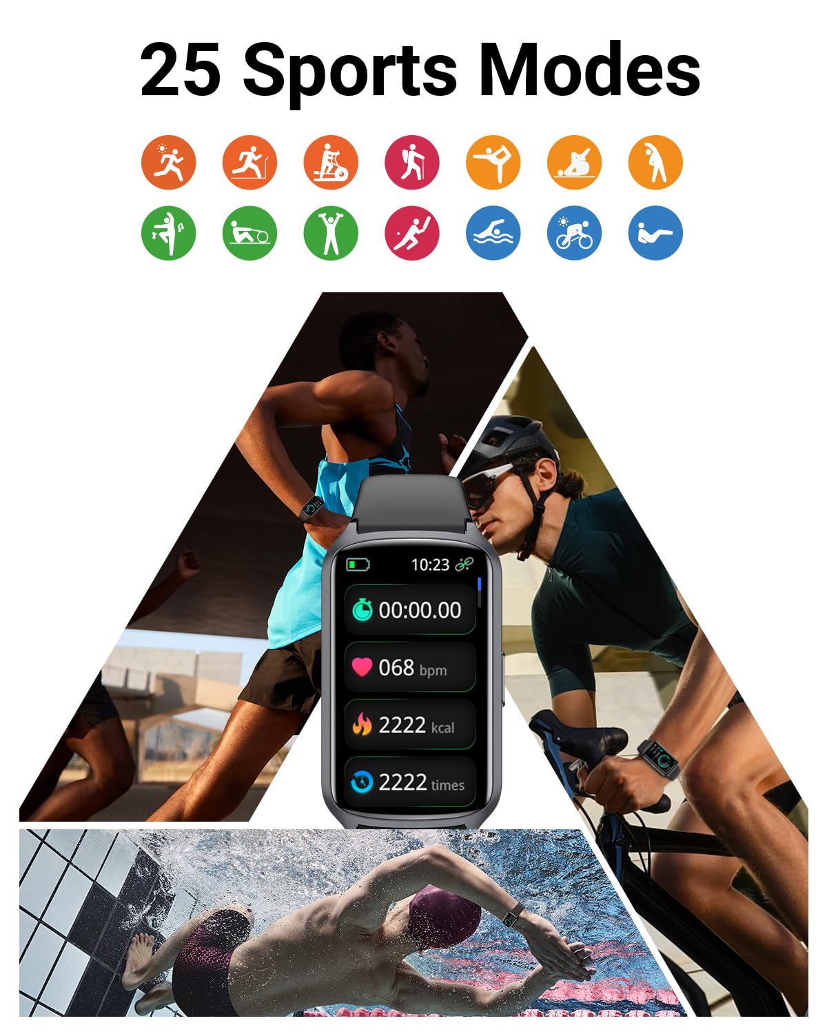 Amzhero Health Fitness Tracker with 24/7 Heart Rate, Blood Oxygen, Blood Pressure, Sleep Tracker, 5ATM Waterproof Activity Trackers with Step Tracker, Pedometer (S & L Bands Included)