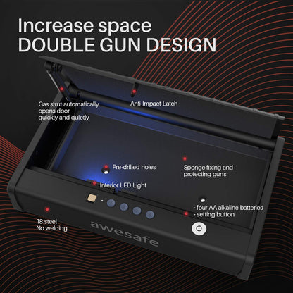 awesafe Upgraded Size Gun Safe with Fingerprint Biometric, Keypad Password and Key Lock for Two Handgun Capacity