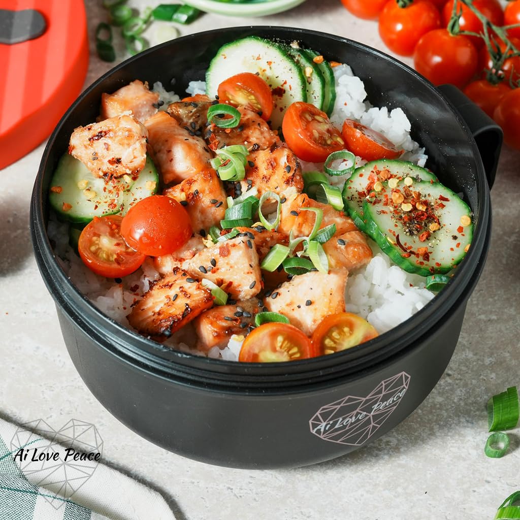 AI LOVE PEACE Ramen Bowl, 40 oz Microwaveable Noodle Cooker for Ramen, Pho, Soup, and Pasta, Dishwasher Safe and Portable, Ideal for Home, Office, Dorm, or Gift (Red)