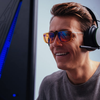 Horus X ® • Anti Blue Light Clip-On Glasses |Gaming Glasses Shield Anti Fatigue Eyestrain Migraine | Amber Lenses