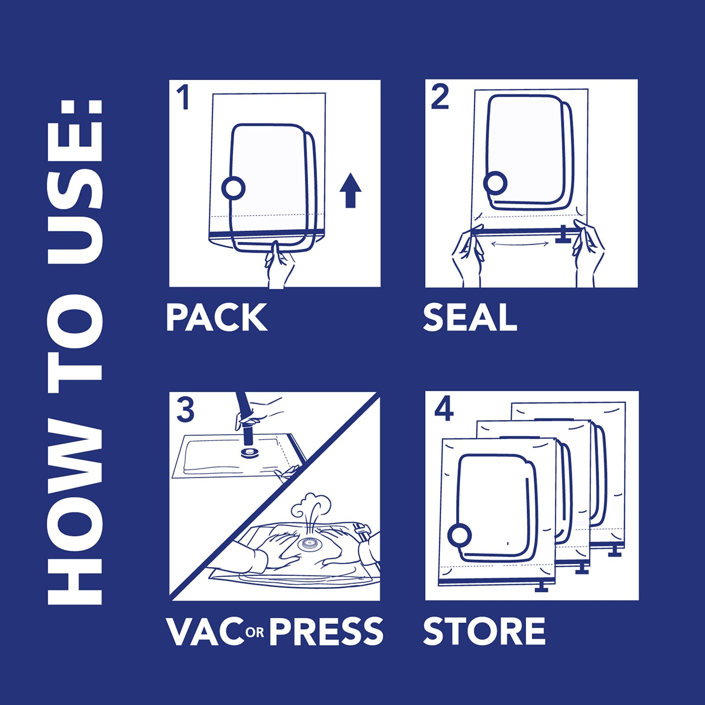 Hefty Shrink-Pak Vacuum Storage Bags - Space Saver for Under Bed Storage, Clothing and Comforters, Odor Resistant, 3X More Storage Space - 3 Jumbo Bags