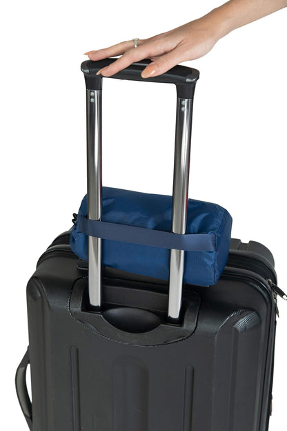 BlueHills Ultra Compact Travel Blanket Pillow in Portable Bag Case with Hand Luggage Belt & Backpack Clip Premium Cozy Soft Compact Pack Large Blanket for Airplane Flight Layover - Navy Blue C001