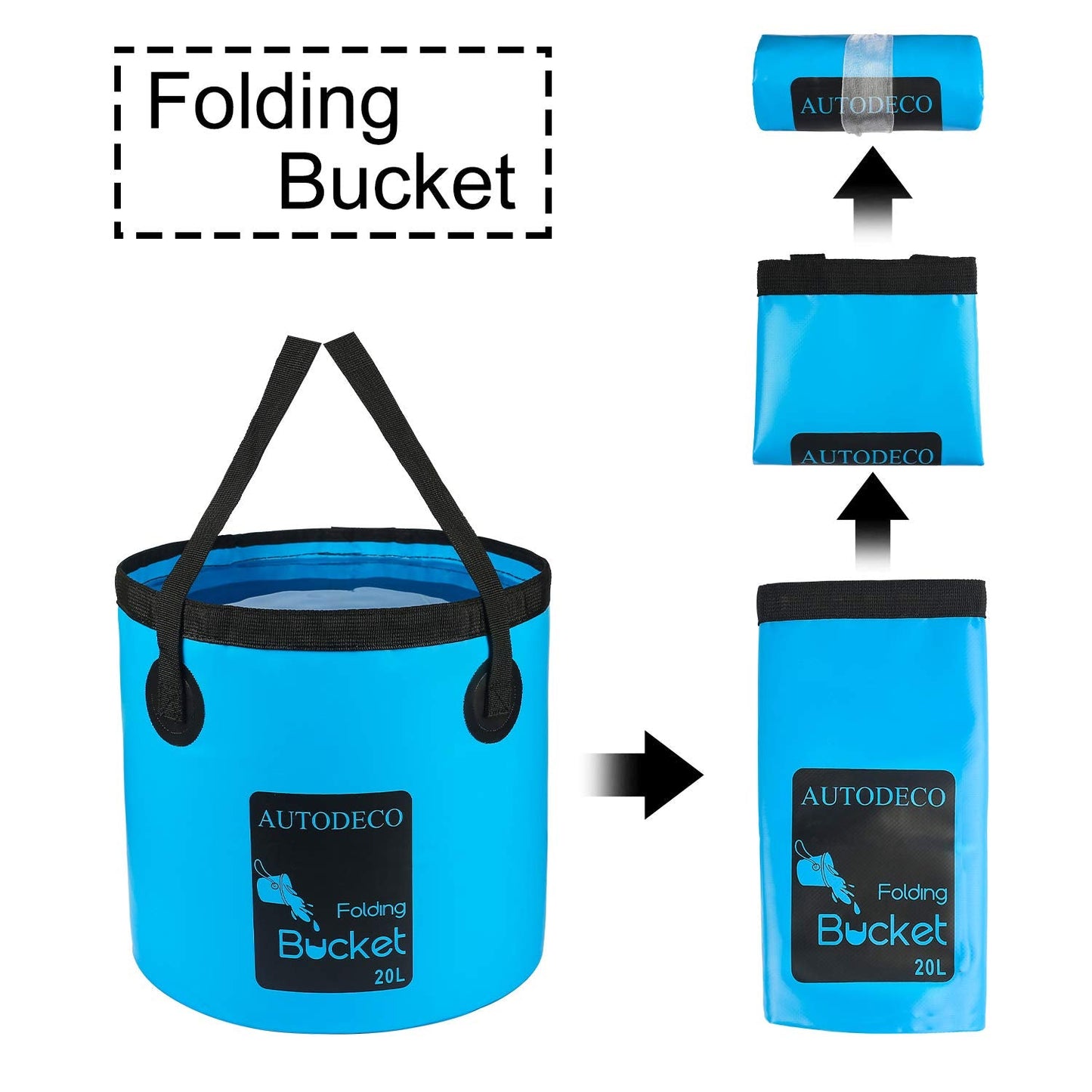 AUTODECO Collapsible Bucket 5 Gallon Container Folding Water Bucket Portable Wash Basin for Camping Fishing Travelling Outdoor Gardening Blue 1Pcs 20L