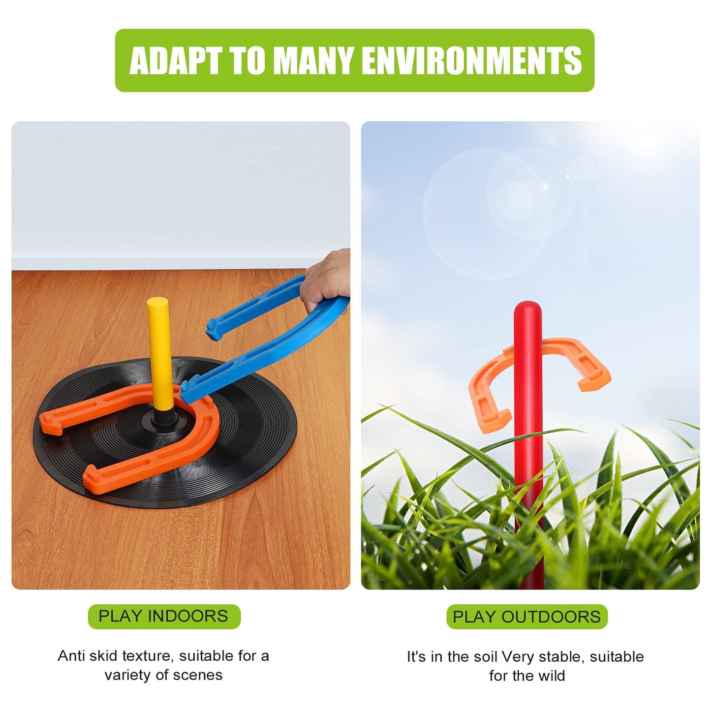 Win SPORTS Rubber Horseshoes Game Set for Outdoor Indoor Games,Beach Games - Perfect for Backyard and Fun for Kids and Adults! (Orange&Blue)