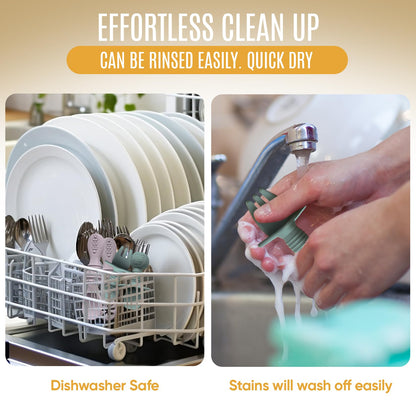 HippoBaby 4pc Silicone Baby Spoons Self Feeding Baby Utensils 6-12 Months - 3 Baby Spoon - 1 Baby Fork - Toddler Cutlery Set - BPA Free, Dishwasher Safe, Baby Eating Essentials (Light pink/Army Green)