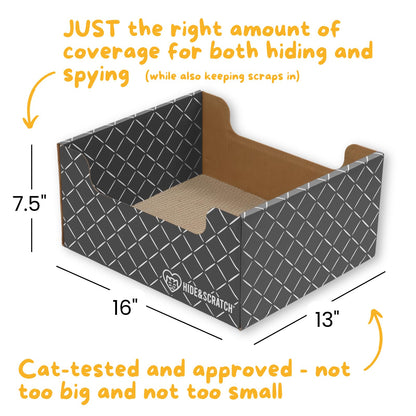 HIDE & SCRATCH Heavy Duty Cardboard Cat Scratcher Box and Cat Bed with Refillable Double-Sided Cardboard Scratch Pad for Indoor Cats