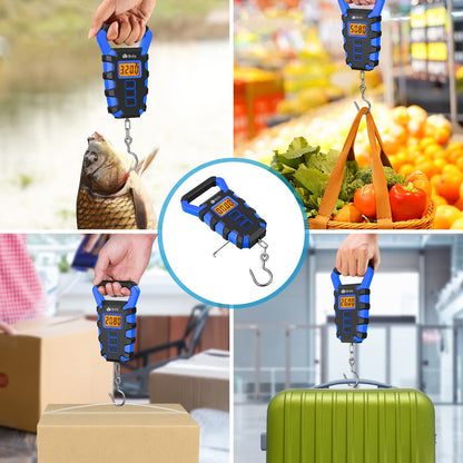 AMIR Luggage Scale with Hook, 110Lb/50kg Digital Fishing Scale, Portable Electric Hanging Scale Non-Slip Big Handle, 3 Modes-LB/OZ/KG, Backlit LCD Display