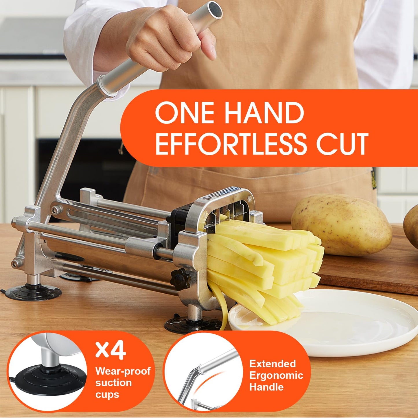 Befano French Fry Cutter, Stainless Steel Potato Cutter with 1/2 Inch, 3/8 Inch and 1/4 Inch Blades (Manual Cutter, 1/2 '' & 3/8 '' & 1/4 '' Blade)