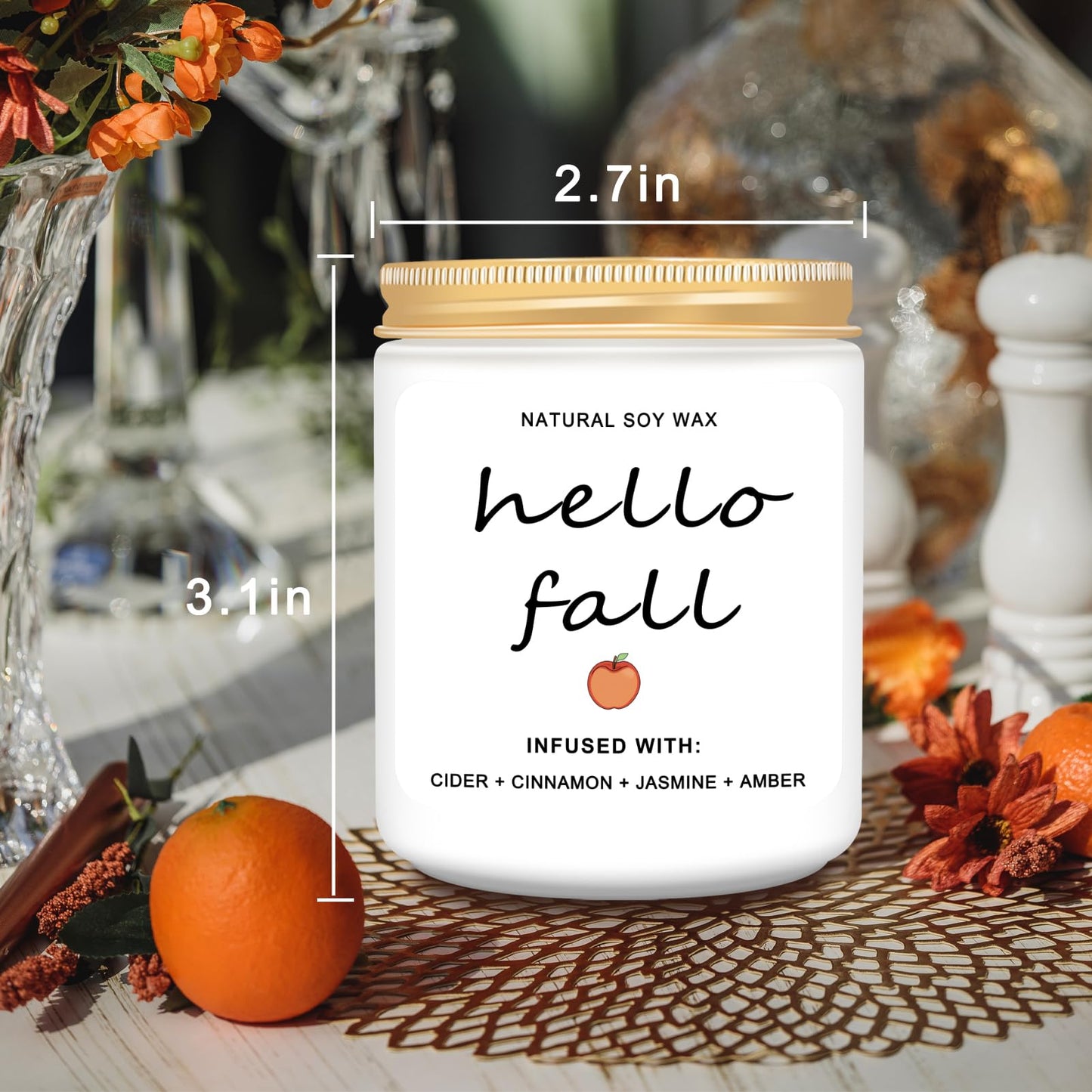 Homsolver Fall Decor Candles, Cider, Cinnamon, Jasmine, Amber Autumn Decorations Scented Candles for Home, 50 Hour Burn Time, Hello Fall Candle