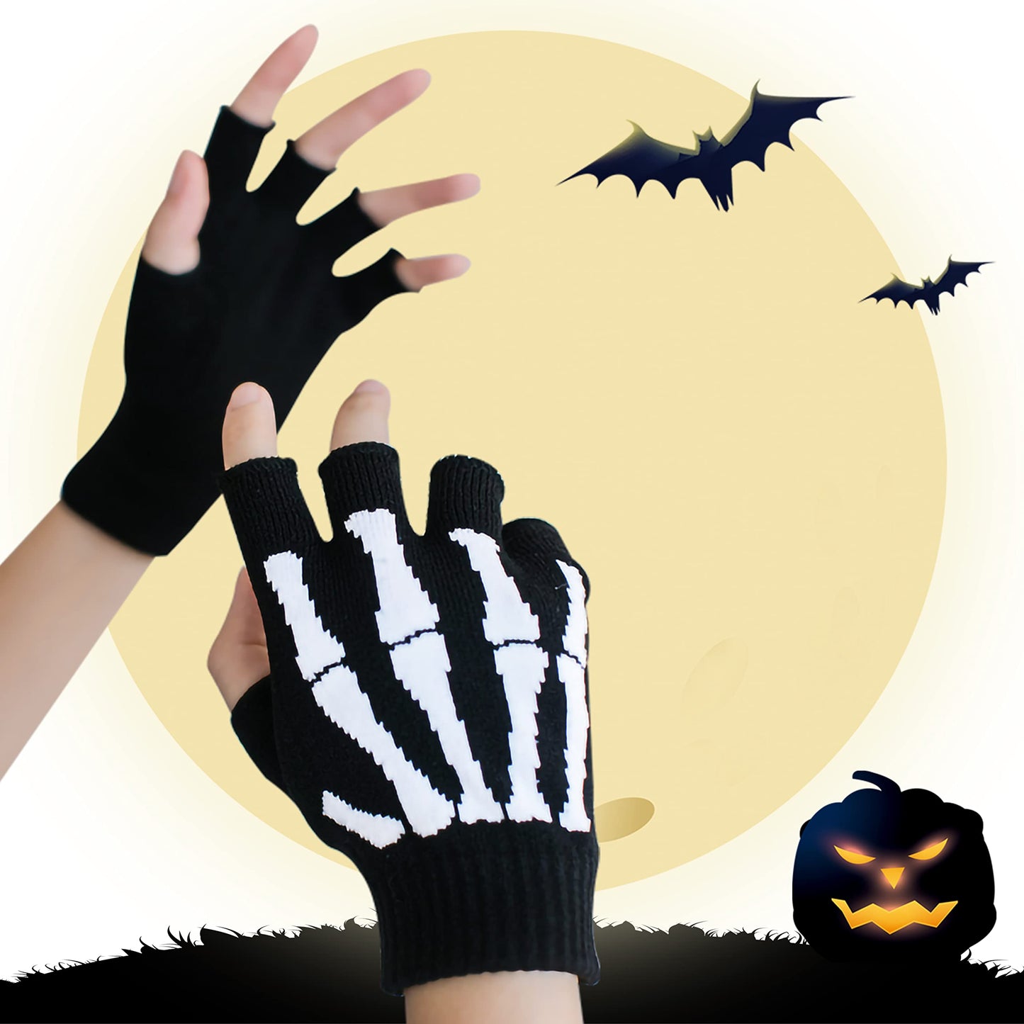 Bienvenu Unisex Stretchy Fingerless Hand Warmer Skeleton Gloves