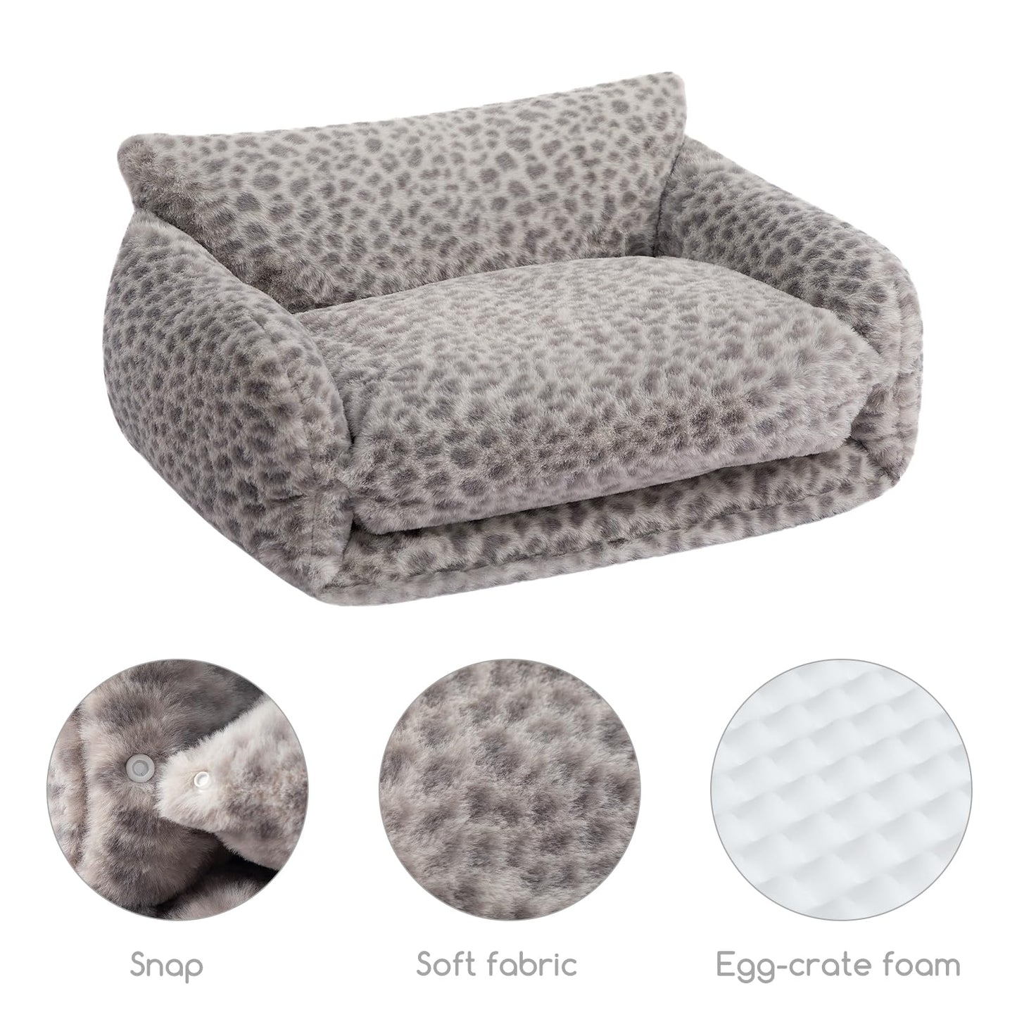 Hollypet Cat Bed Fluffy Plush Mutifuctional Double-Layer Soft Pet Couch Orthopedic Sofa Nest Beds for Small Cats and Dogs, Snow Leopard (21x15x8 inch)