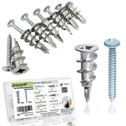 Ansoon Zinc Self-Drilling Drywall Anchors with Screws Kit, 25 Heavy Duty Metal Wall Anchors and 25#8 x 1-1/4'' Screws - 50 Pieces All Together