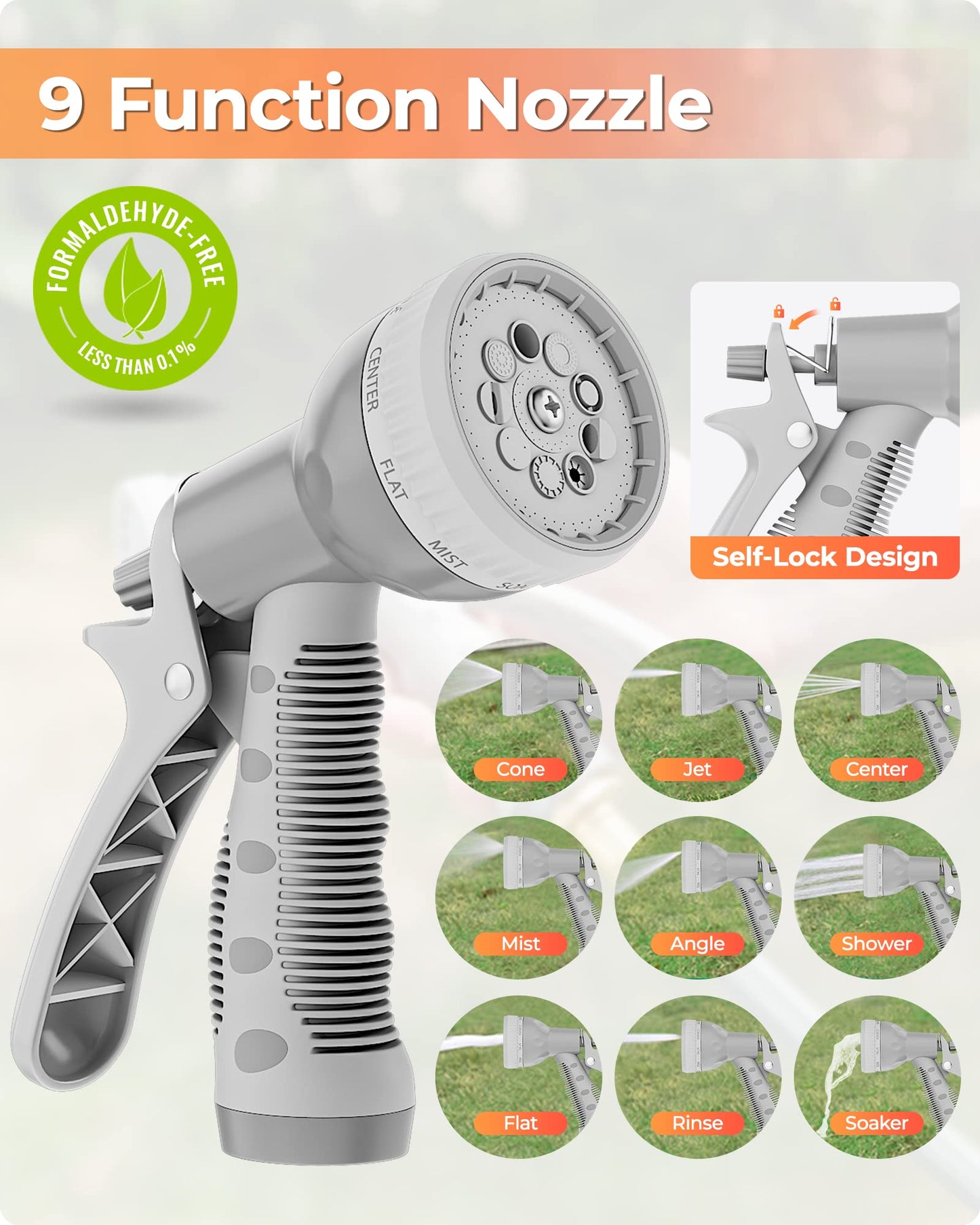 Ayleid Retractable Garden Hose Reel,1/2 in x 100 ft Wall Mounted Hose Reel, with 9- Function Sprayer Nozzle, Any Length Lock/Slow Return System/Wall Mounted/180°Swivel Bracket (Grey)