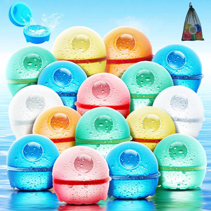 Hiliop 16PCS Reusable Silicone Refillable Water Balloons for Kids & Adults, Self-Sealing with Magnetic & Mesh Bag