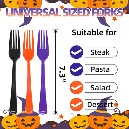 60 Pcs Black Purple and Orange Plastic Forks, Halloween Plastic Forks, Heavy Duty Disposable Plastic Cutlery Set for Halloween Party Decorations