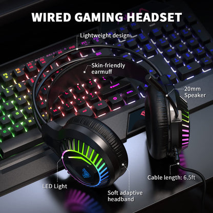 AULA Gaming Keyboard Mouse Headset and Mousepad Combo, RGB LED Backlit Gaming Keyboard Bundle, USB Wired Keyboards Combo for PC Gamer, Xbox, PS4 Users