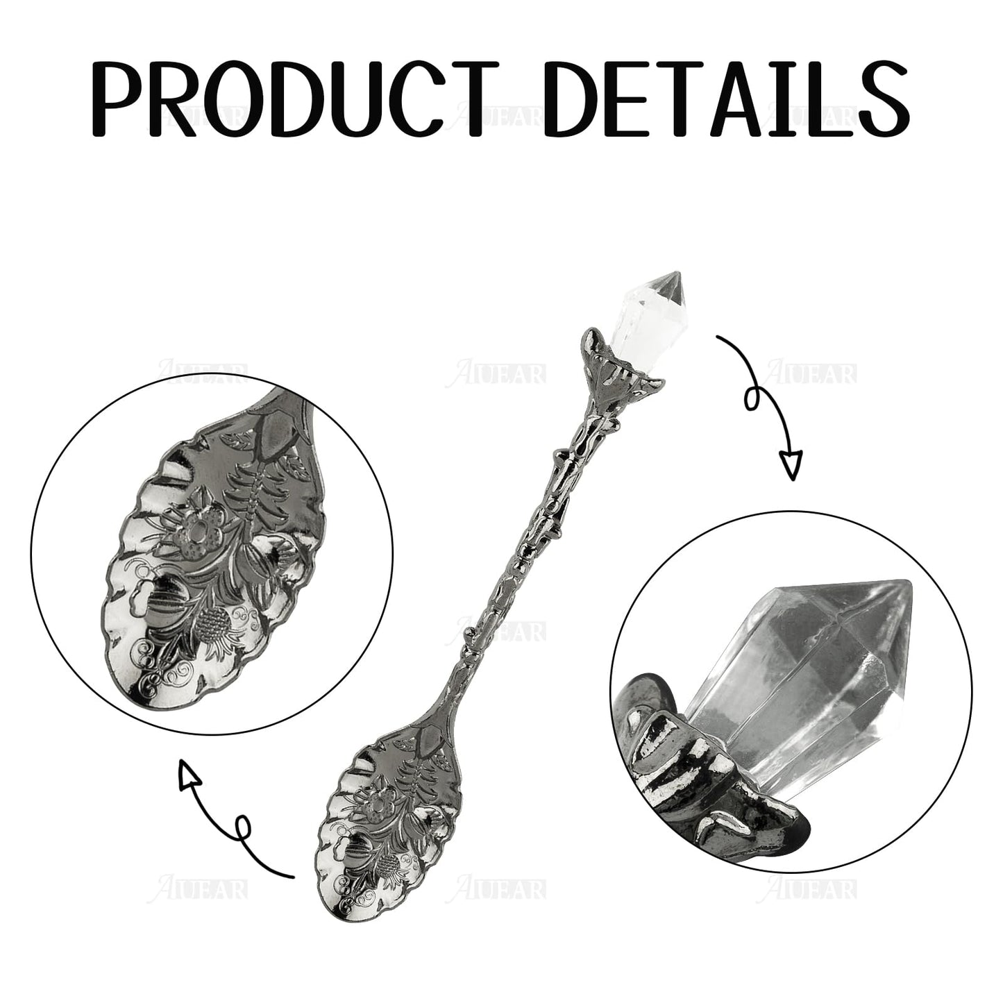 AUEAR, Retro Crystal Antique Alloy Spoon Coffee Tea Dessert Mini Ice Cream Decorative Spoons Set for Home Office (5 Pack)