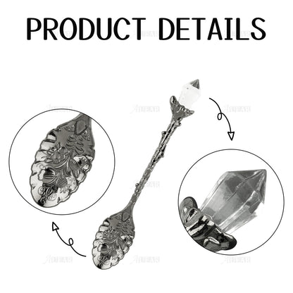 AUEAR, Retro Crystal Antique Alloy Spoon Coffee Tea Dessert Mini Ice Cream Decorative Spoons Set for Home Office (5 Pack)