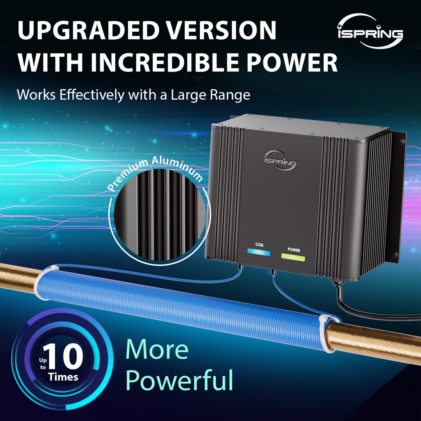 iSpring EDV2 Whole House Super Water Descaler, 10 Times More Powerful Alternative Electronic Salt-Free Hard Water Conditioner, Alloy Construction, Reduces Limescale, Prevents Deposits Build-up