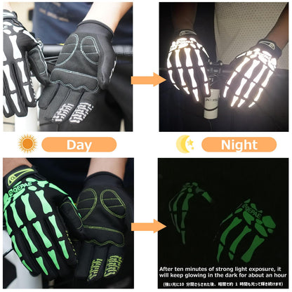 Azarxis Skeleton Gloves Reflective for Men Women, Skull Gloves Glow in The Dark Anti Slip for Cycling Motocycling Halloween Cosplay Party Thanksgiving Christmas (Green - Glow in The Dark, Medium)