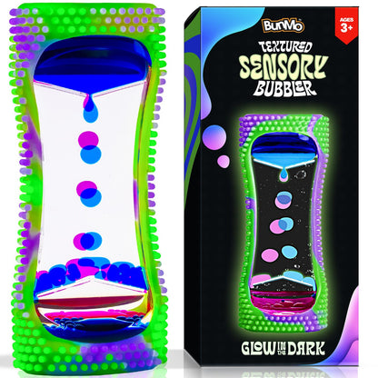 BUNMO Liquid Motion Bubbler Sensory Toy - Calming Fidget Toy for Kids & Adults, Textured Silicone Bubble Timer with Mesmerizing Liquid Flow Sensory Bottles - Small Glow