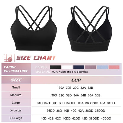 3 Pack Strappy Women Sports Bras Crisscross Back Medium Impact Workout Running Yoga Bra with Padded Removal Cups