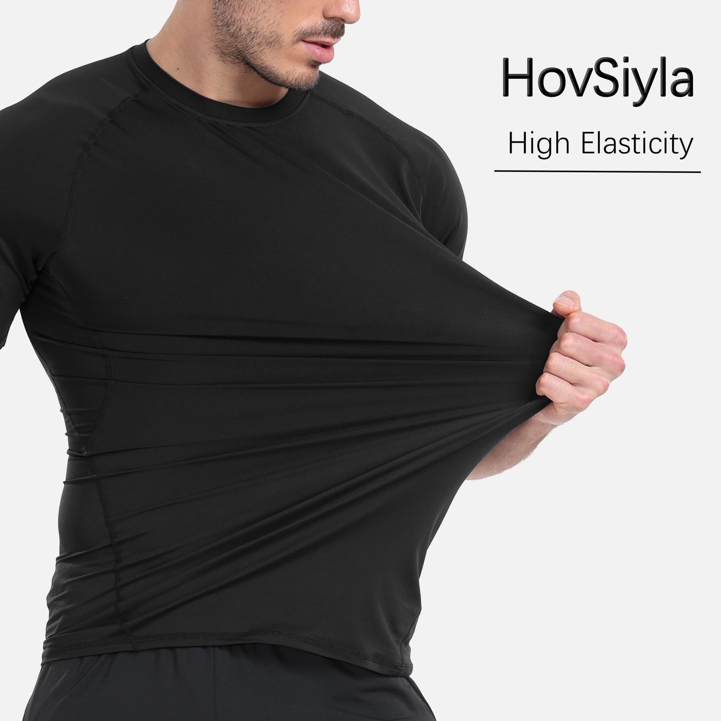 HovSiyla 5 Pack Men's Compression Shirts Cool Dry Short Sleeve Baselayer Athletic Workout T Shirts Black-L