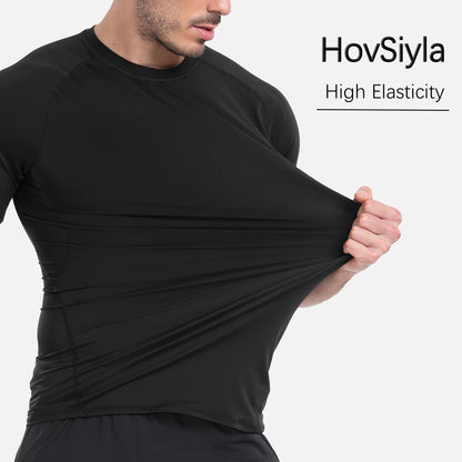 HovSiyla 5 Pack Men's Compression Shirts Cool Dry Short Sleeve Baselayer Athletic Workout T Shirts Black-L
