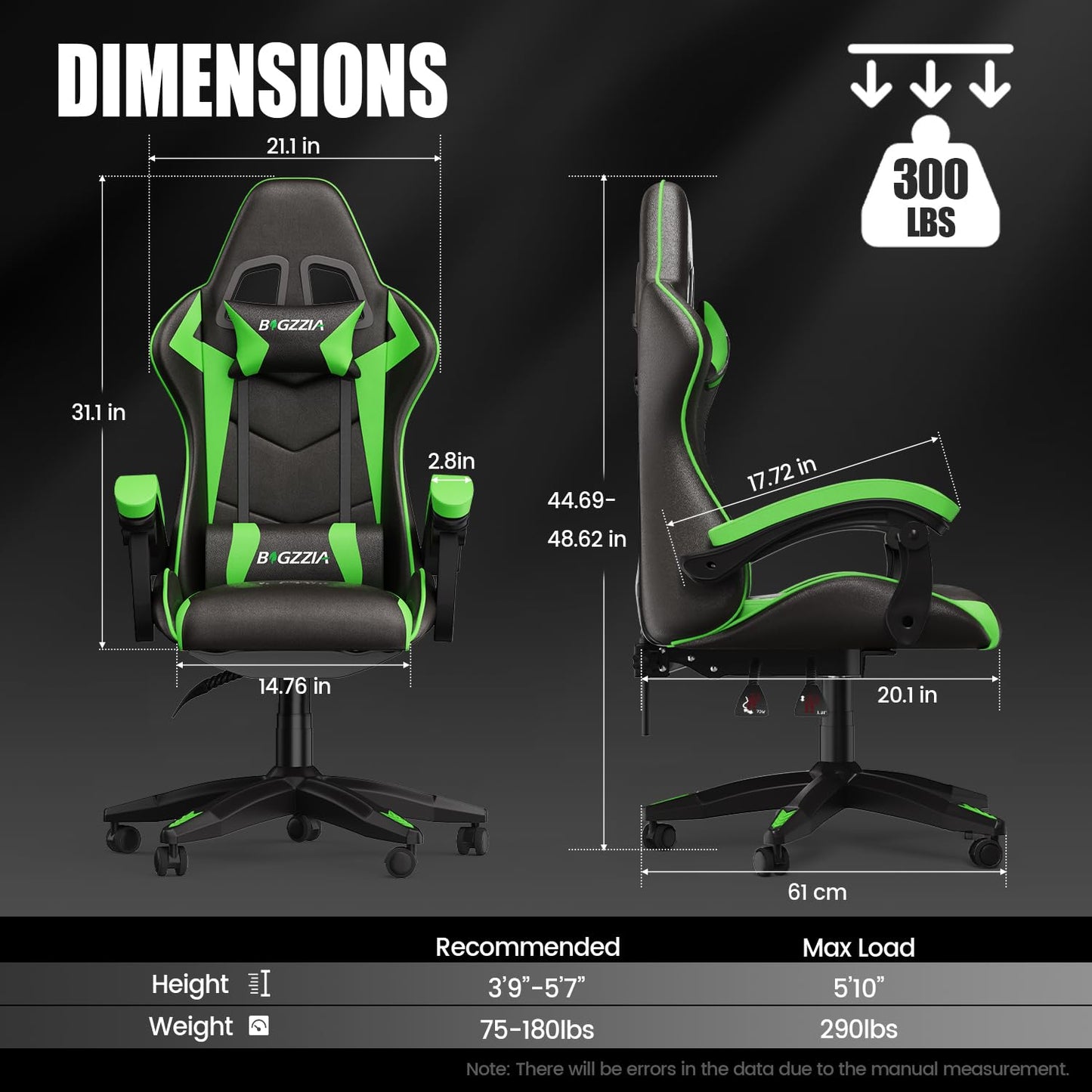 Bigzzia Gaming Chair, Computer Game Chair with Lumbar Support, Comfortable Video Game Chairs for Adults Kids, Racing Style Gamer Chair with 360°-Swivel Seat and Headrest