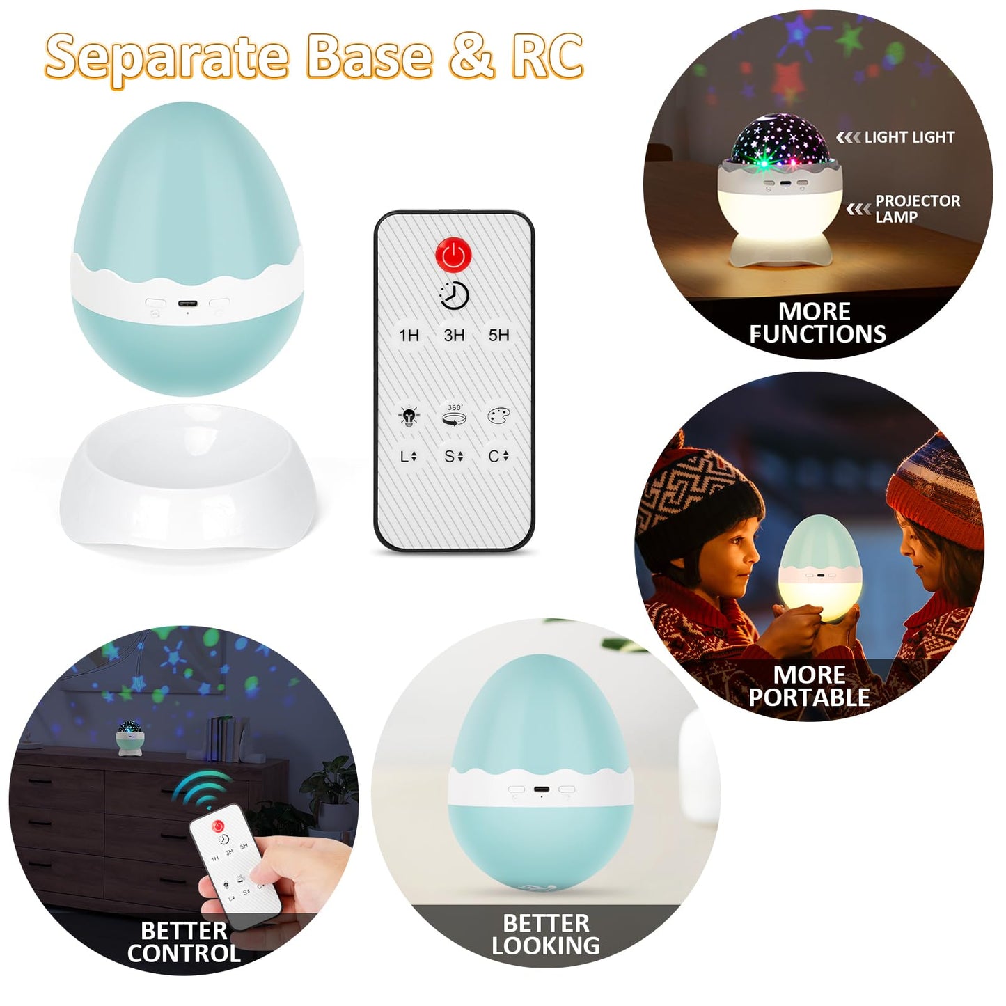 artidoo Night Light for Kids - Star Projector for Bedroom with 2 Theme(Dinosaur & Starry Sky - Night Lamp,4 LED Bulbs 9 Light Color Changing with USB Cable - Dinosaur Egg Design,Unique Gift- Blue.