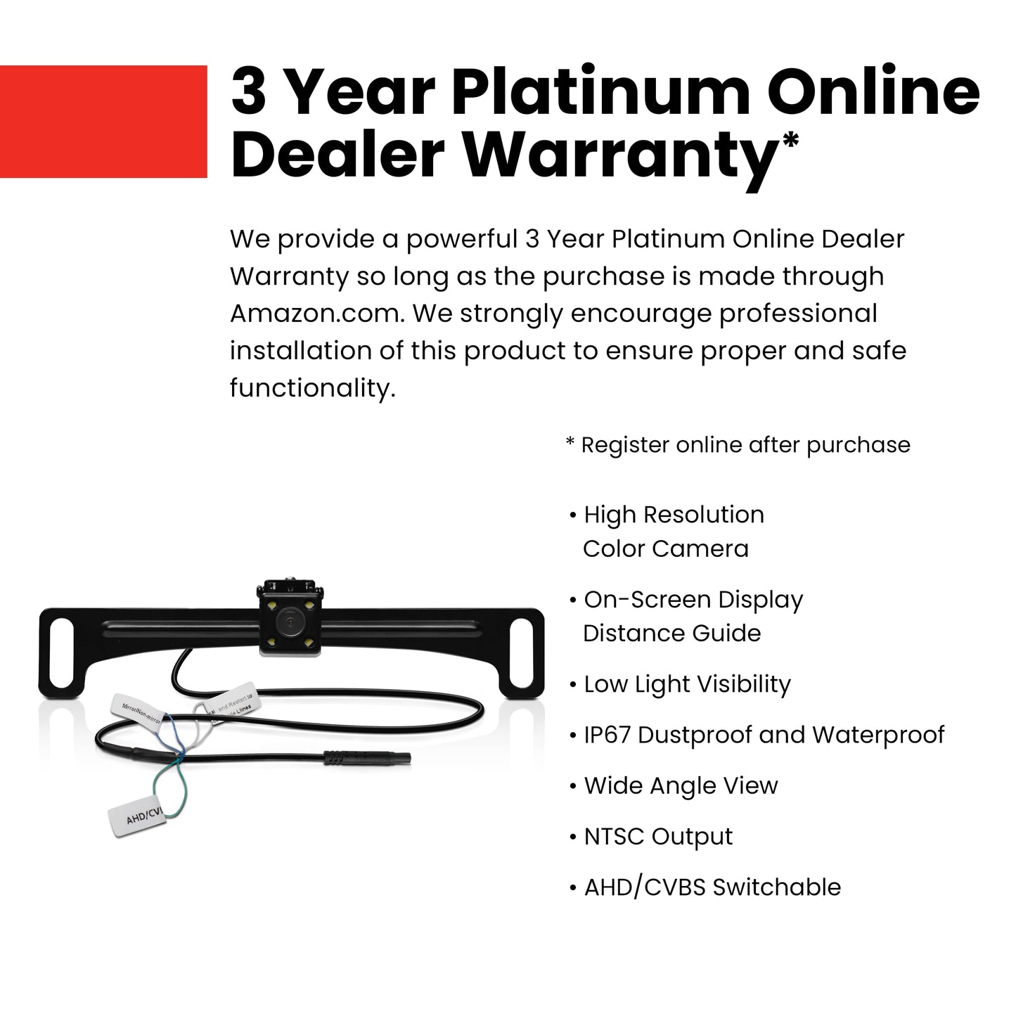 BOSS Audio Systems LPCB40 Reverse Rearview License Plate Backup Car Camera - 170° Wide Angle Rear View, Weatherproof Back Up Cam