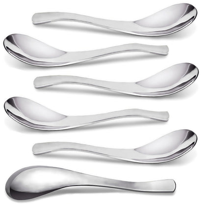 AOOSY 6-Piece Heavy Weight Soup Spoons,Stainless Steel Asian Soup Spoon with Ergonomic Short Handle for Ramen, Curry, Cereals