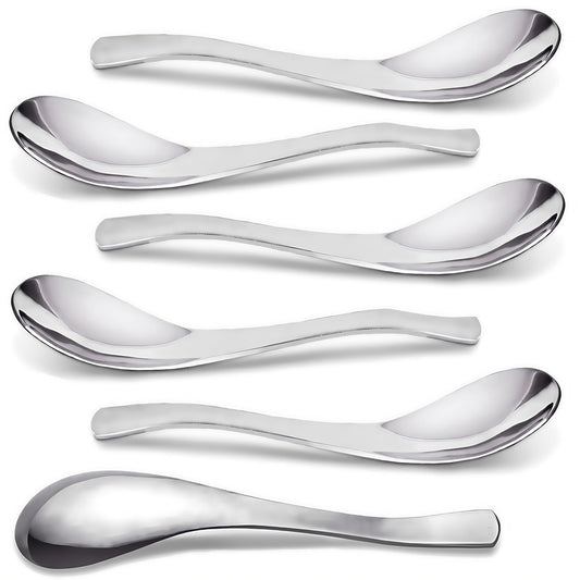 AOOSY 6-Piece Heavy Weight Soup Spoons,Stainless Steel Asian Soup Spoon with Ergonomic Short Handle for Ramen, Curry, Cereals