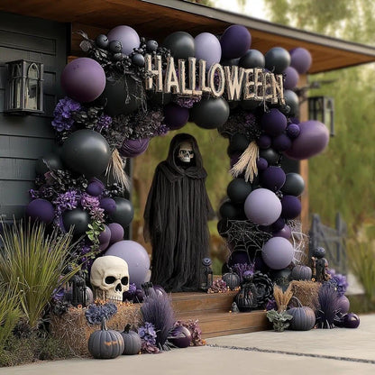 Black Purple Balloon Arch Kit Double Stuffed Dark Purple Black Balloon Garland for Halloween Ghost Witch Birthday Baby Shower Anniversary Party Decorations
