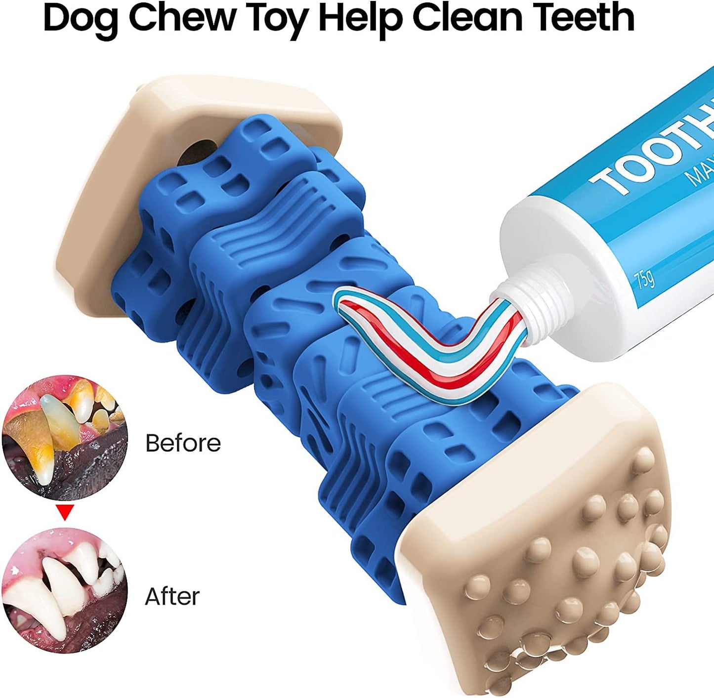 AOZOOM Dog Toys for Aggressive Chewers, Tough Dog Chew Toys, with Beef Flavor, Safe Rubber Indestructible, for Large Medium Small Dogs - Blue