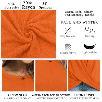 HOTGIFT Womens Halloween Orange Tunic Tops Long Sleeve Shirts Fall Winter Casual Crewneck Sweaters Front Twist Large