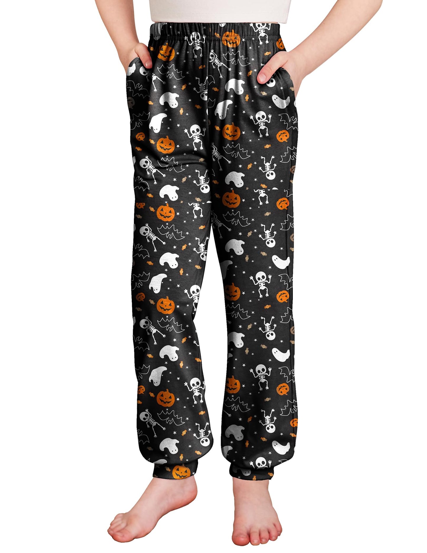 Arshiner Girls Pajama Pants Kids Plaid Pj Pants Comfy Lounge Sleepwear Bottoms with Pockets Black Halloween 11-12 Years