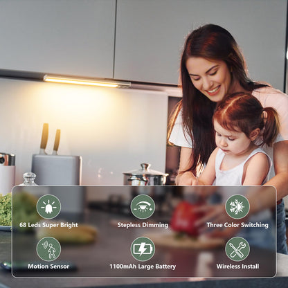 BokiHuk Cabinet Lighting LED with Motion Sensor Pack of 2 Cabinet Light Cabinet Light LED Strip Dimmable USB Rechargeable Under-Unit Light Kitchen for Wardrobe, Stairs, Boot