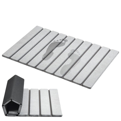 AWW Foldable Stone Bath Mat, Super Absorbent Diatomite, Non-Slip Quick Drying Mat, Compact, Light Grey, 23.6x15.5 Inches