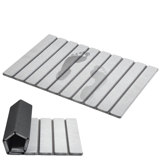 AWW Foldable Stone Bath Mat, Super Absorbent Diatomite, Non-Slip Quick Drying Mat, Compact, Light Grey, 23.6x15.5 Inches