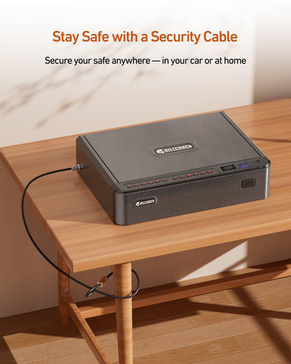BILLCONCH Smart Gun Safe with Security Cable - Biometric Pistol Safe for Handgun 4 Ways Quick Access with Fingerprint/Keypad/Key/APP Lock, for Nightstand Bedside Home Car with LCD and Voice Guide