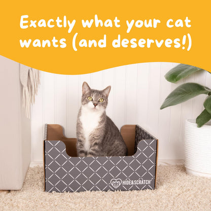 HIDE & SCRATCH Heavy Duty Cardboard Cat Scratcher Box and Cat Bed with Refillable Double-Sided Cardboard Scratch Pad for Indoor Cats