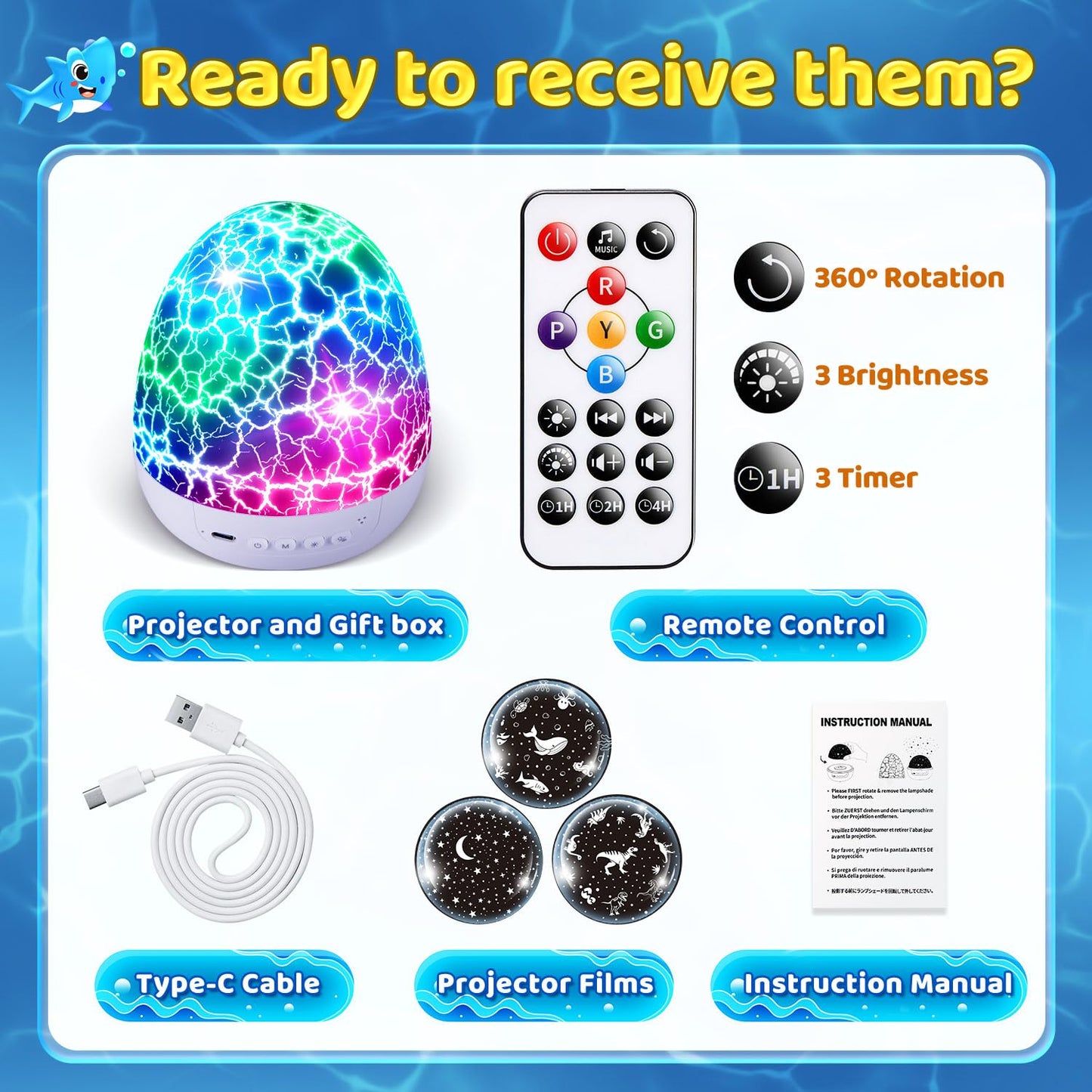 Baby Sound Machine Night Light Projector | 15 Sleeping Sounds & 3D Films | 31Colors & Remote Control | Toddler Night Light for Kids, Baby White Noise Machine, Sound Machine baby, Egg Light for Nursery