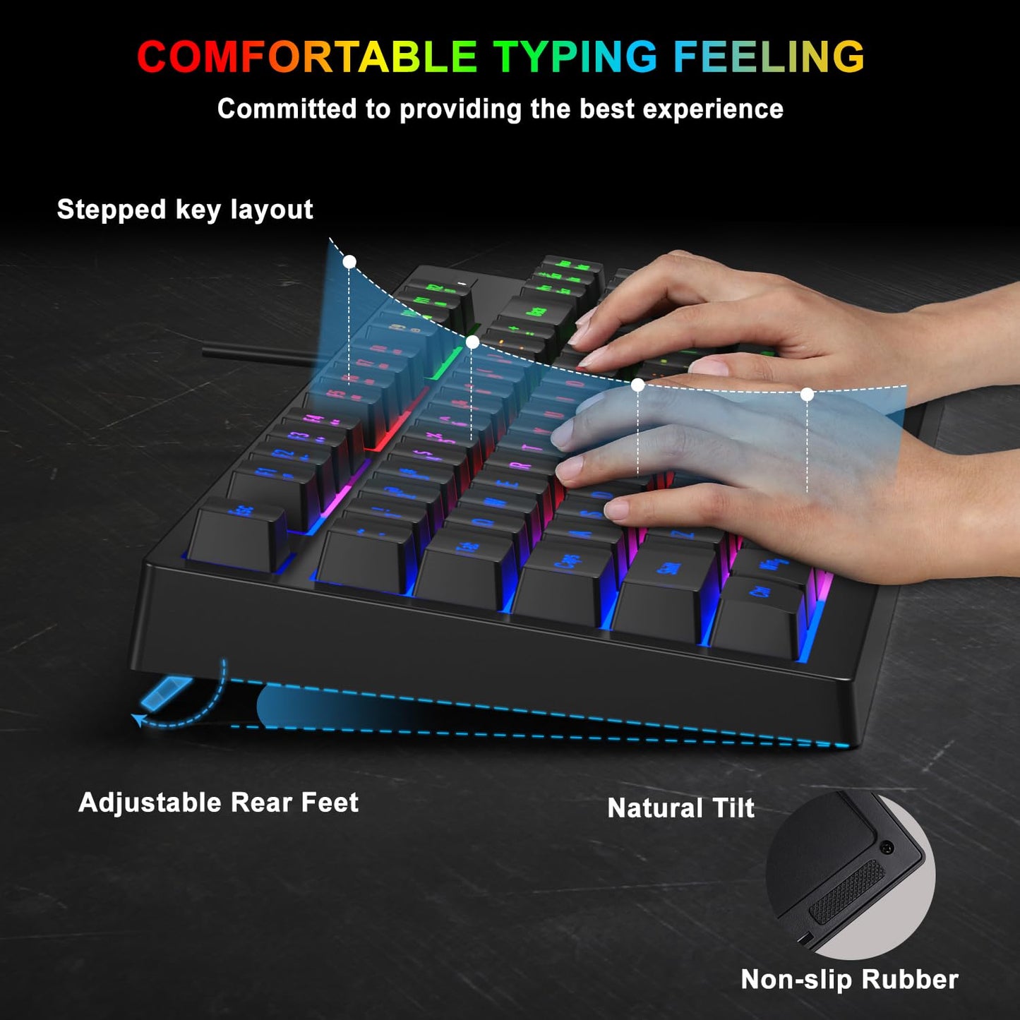 BlueFinger RGB 87 Keys Gaming Keyboard and Backlit Mouse Combo, 75% USB Wired Rainbow Keyboard, Gaming Set for Laptop PC Computer Game and Work