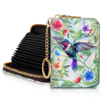 Blusabaca RFID Wallet, Credit Card Holder for Women, Bird Small Wallet with Card Slots Zipper, Leather RFID Card Holder, Card Keychain Wallet, Card Case RFID Blocking Accordion Gift